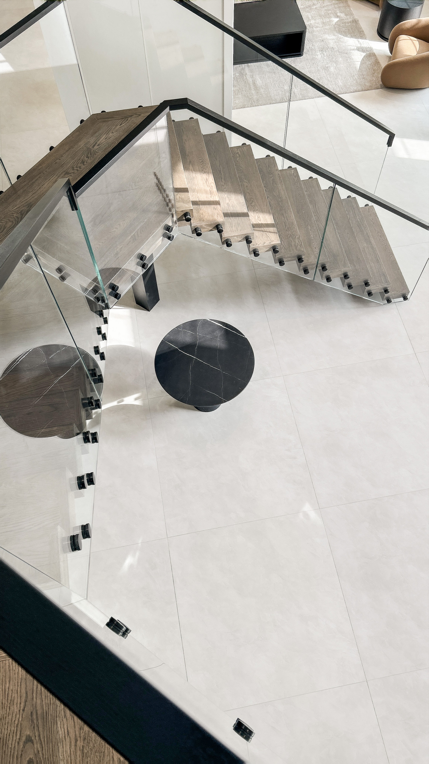 Project #159 | Modern Foyer Stair with Stand-off Glass Railing
