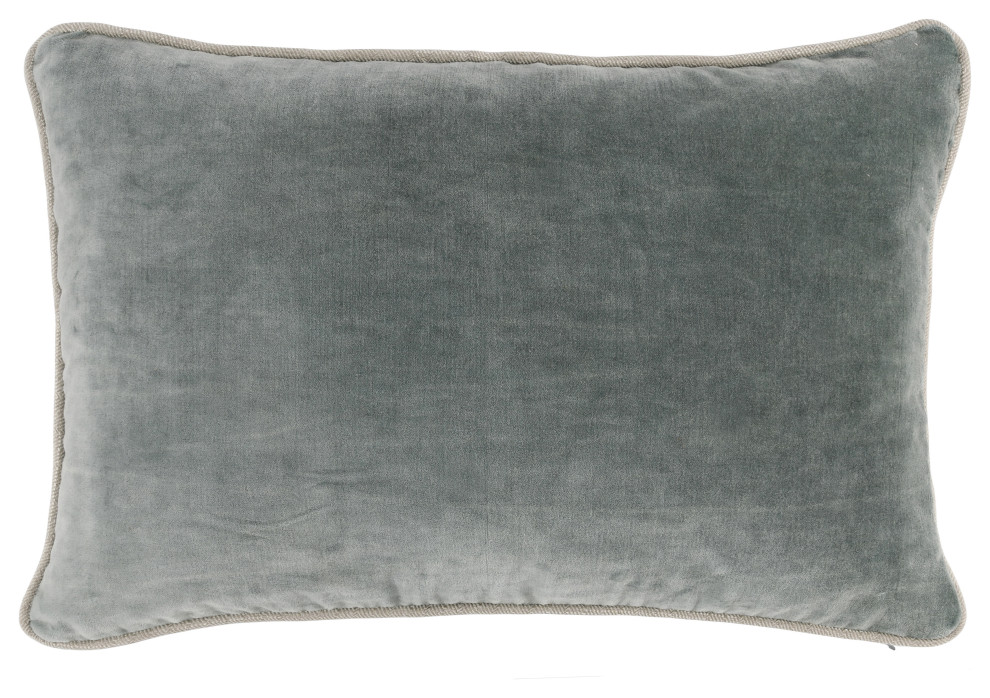 Harriet Velvet Throw Pillow by Kosas Home, Bay Green, 14"x20"