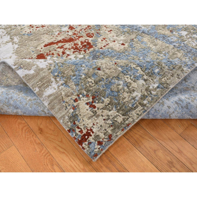 Steel Blue Modern Abstract Galaxy Design Hand Knotted 100% Wool Rug 9'1 ...