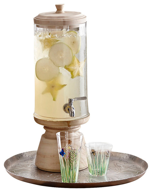 Turned Wood Drink Dispenser, 1.25 Gallon Farmhouse Beverage