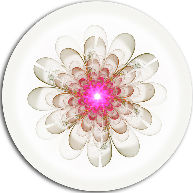 Simple White Pink Fractal Flower Art Floral Round Wall Art