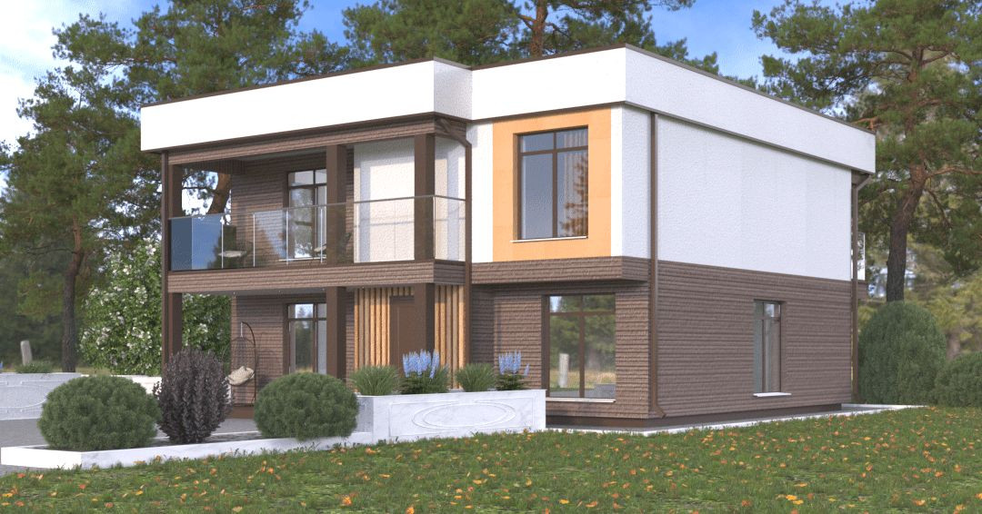 Дом двухэтажный кирпичный с облицовкой из фасадных панелей NICHIHA