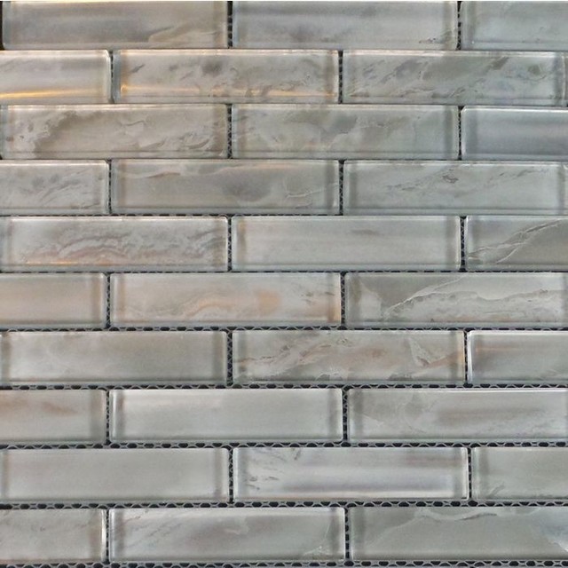 Glass Brick Pattern Mosaic with Silver Cloud Pattern Backing