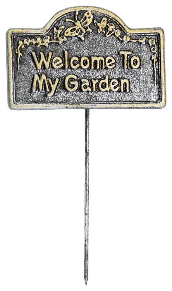 "Welcome To My Garden" Garden Marker in Antique Pewter Finish