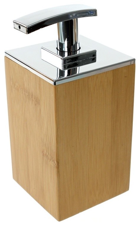 Wood Square Soap Dispenser With Brass