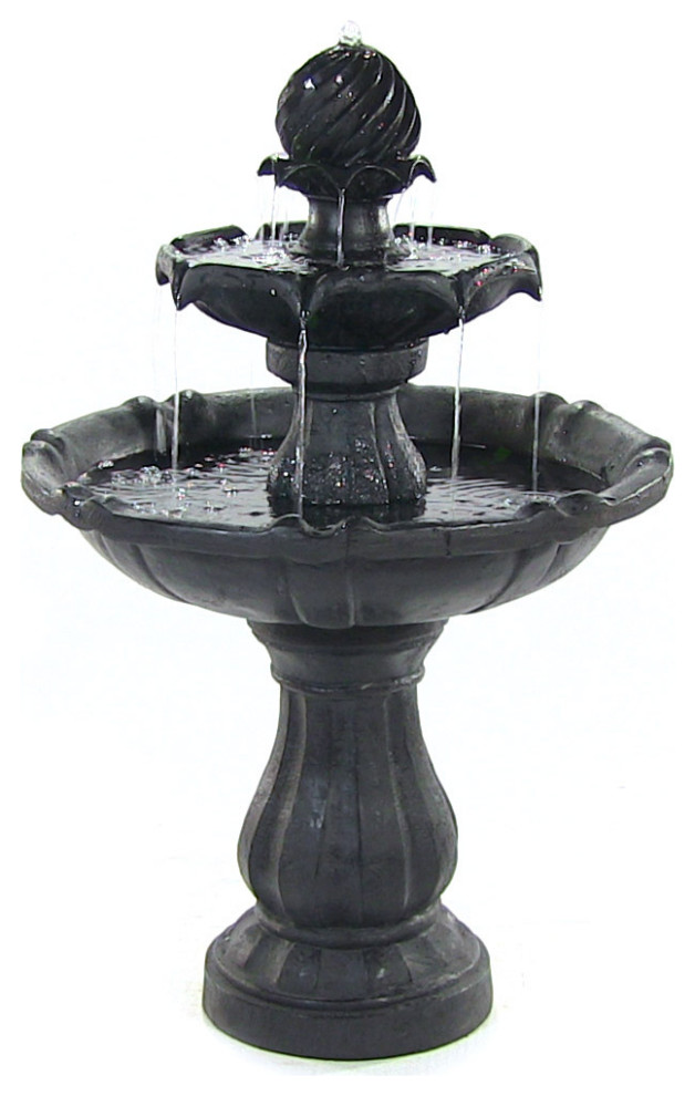 Sunnydaze 2-Tier Outdoor Water Fountain, Solar-on-Demand, Black, 35"