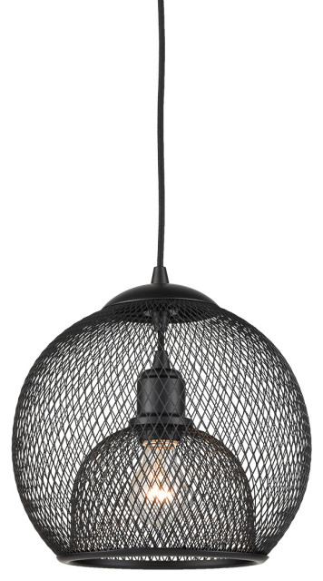 Gibraltar Single Lamp Pendant, Black, 12"Dx11.5"H