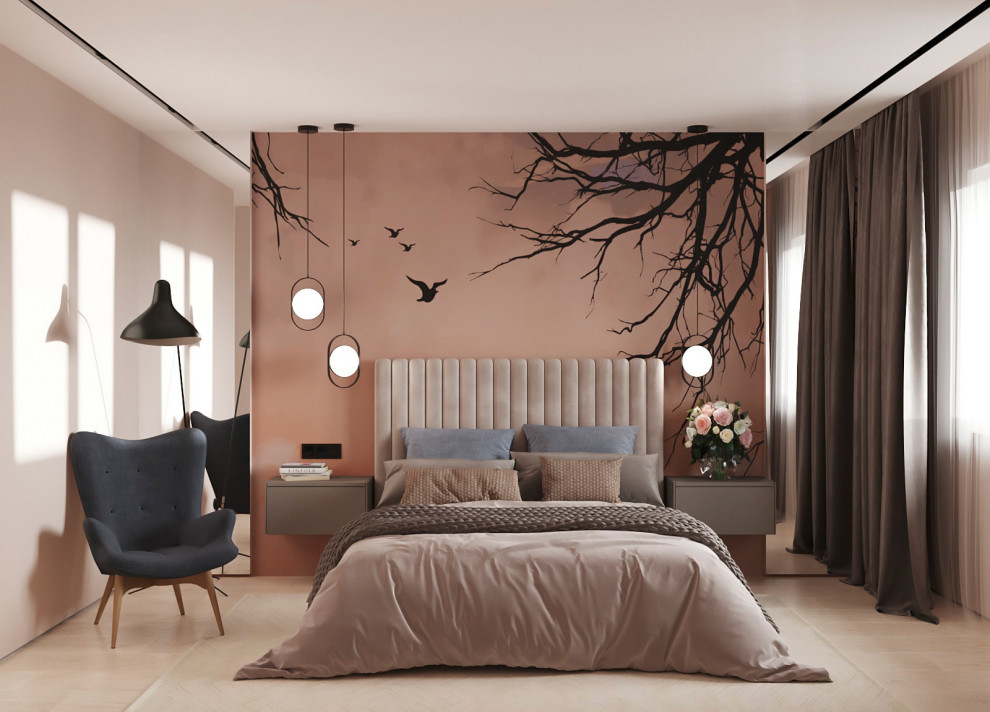 Спальня с авторскими обоями