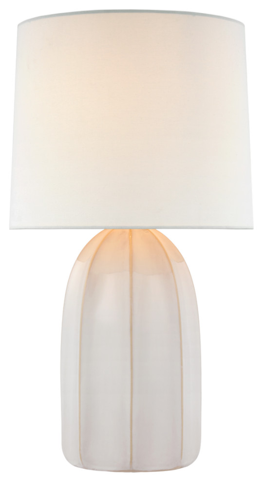 Melanie Large Table Lamp in Frosted Medium Blue with Linen Shade