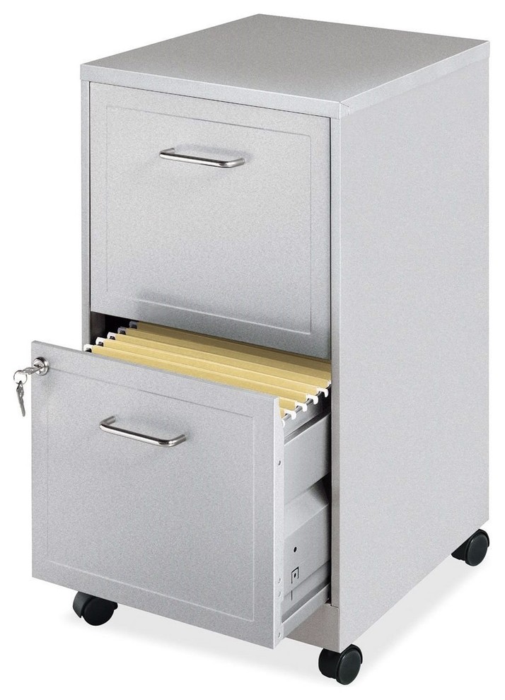 Gray Silver Metal 2 Drawer File Cabinet With Casters