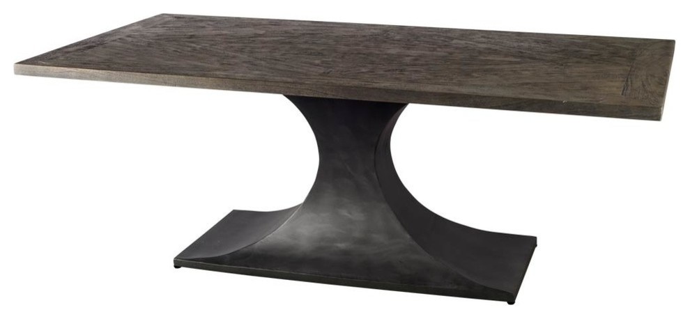 Maxton Medium Brown Solid Wood w/ Black Iron Base Dining Table, Rectangle