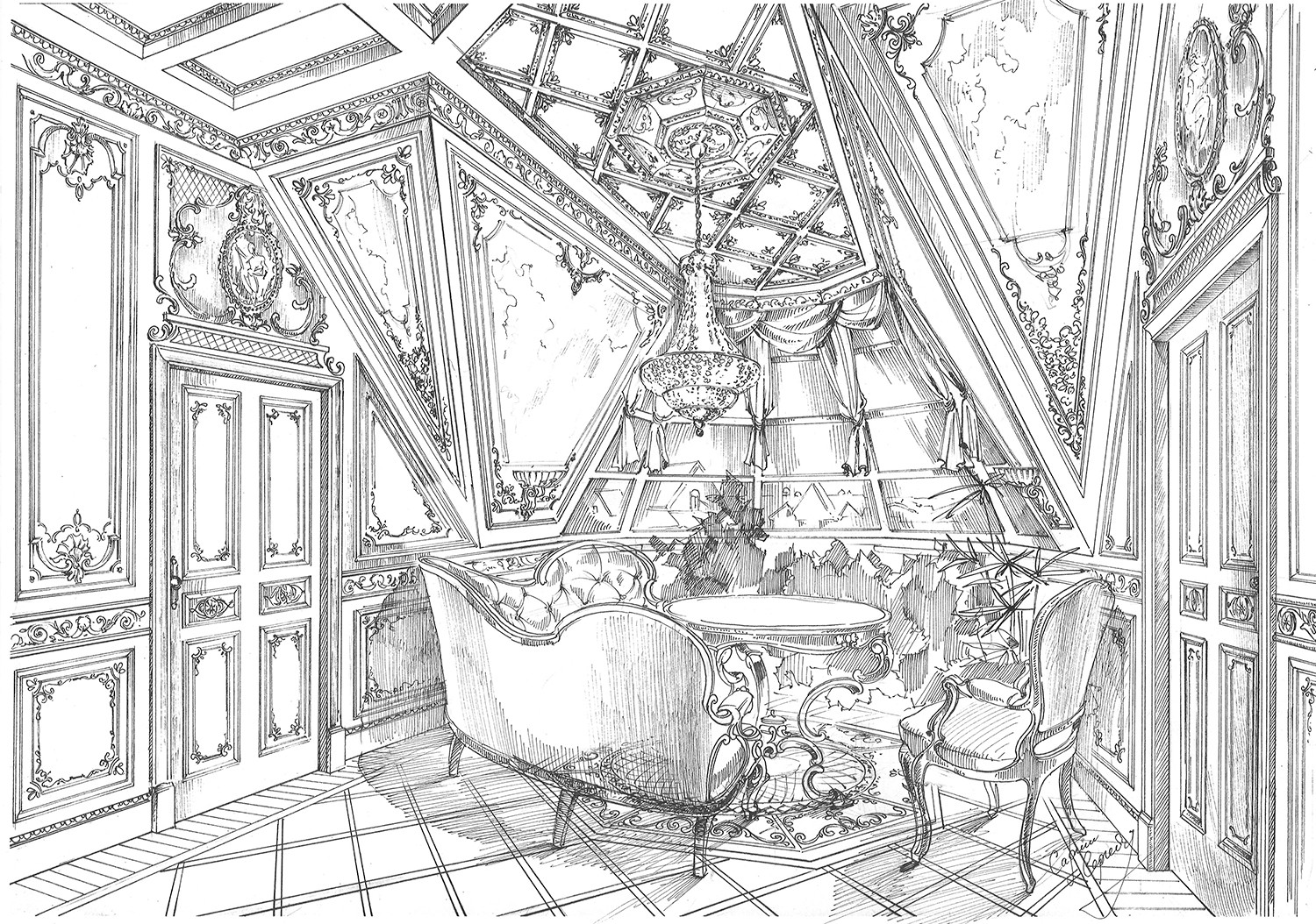 Акварельные эскизы. Загородный дом в Екатеринбурге.