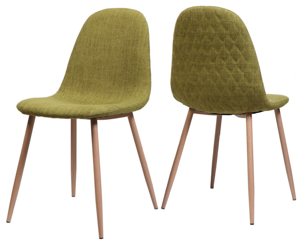 GDF Studio Camden Fabric Dining Chairs With Wood Finished Legs, Set of 2, Green/Light Walnut