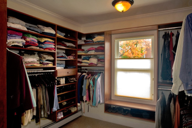 Design ideas for a transitional storage and wardrobe in DC Metro.