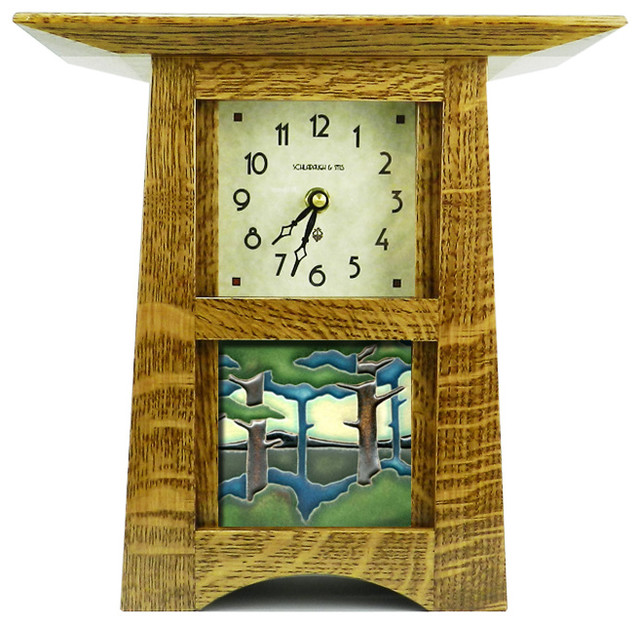 Schlabaugh & Sons Craftsman Style Tile Clock with 4"x4" Motawi