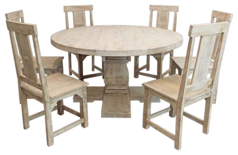 Benedict 7Piece Dining Set, 58" Round Table and 6 Solid Wood Chairs
