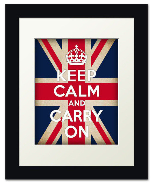 Keep Calm And Carry On, framed print (british flag)