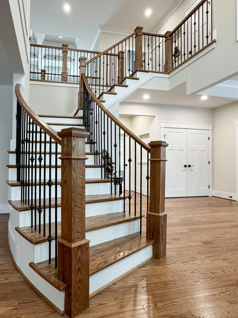 117_Distinct Oak Staircase with Iron Balusters & Oak Rail Profile, Chantilly VA