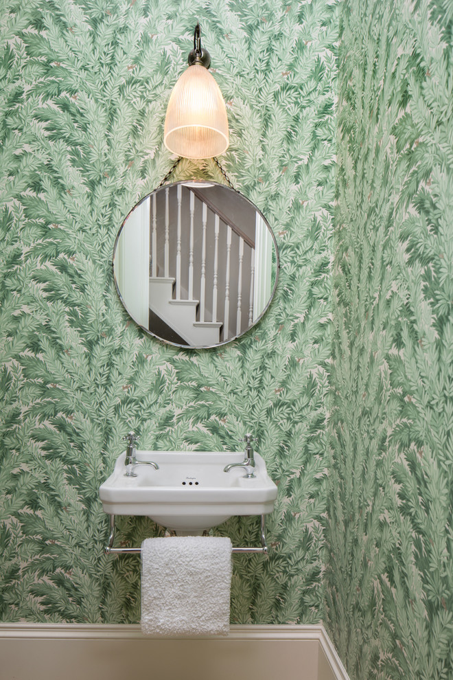 Small traditional cloakroom in London with grey walls.