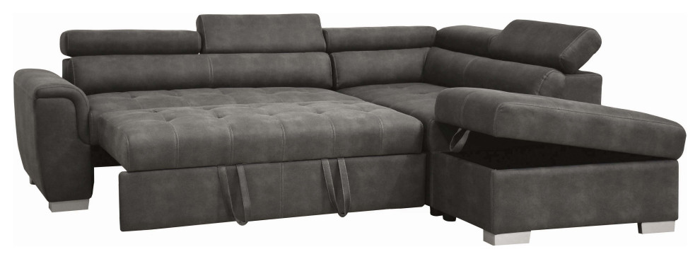 Thelma Sectional Sofa With Sleeper/Ottoman, Gray Polished Microfiber