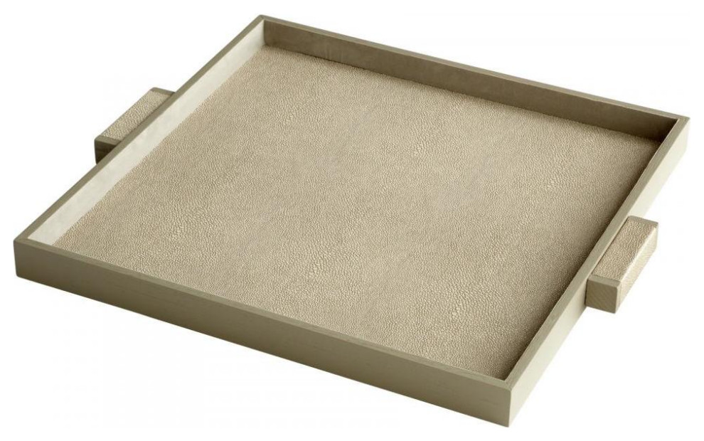 Shagreen Brooklyn 22.25" Wide Leather and Wood Tray