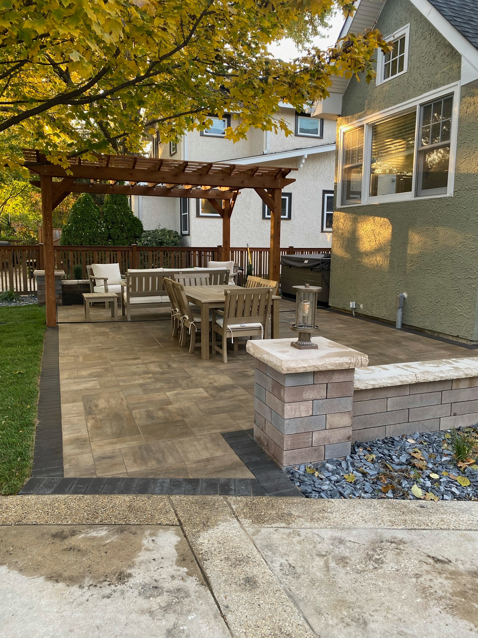 La grange, stone patio, cedar pergola