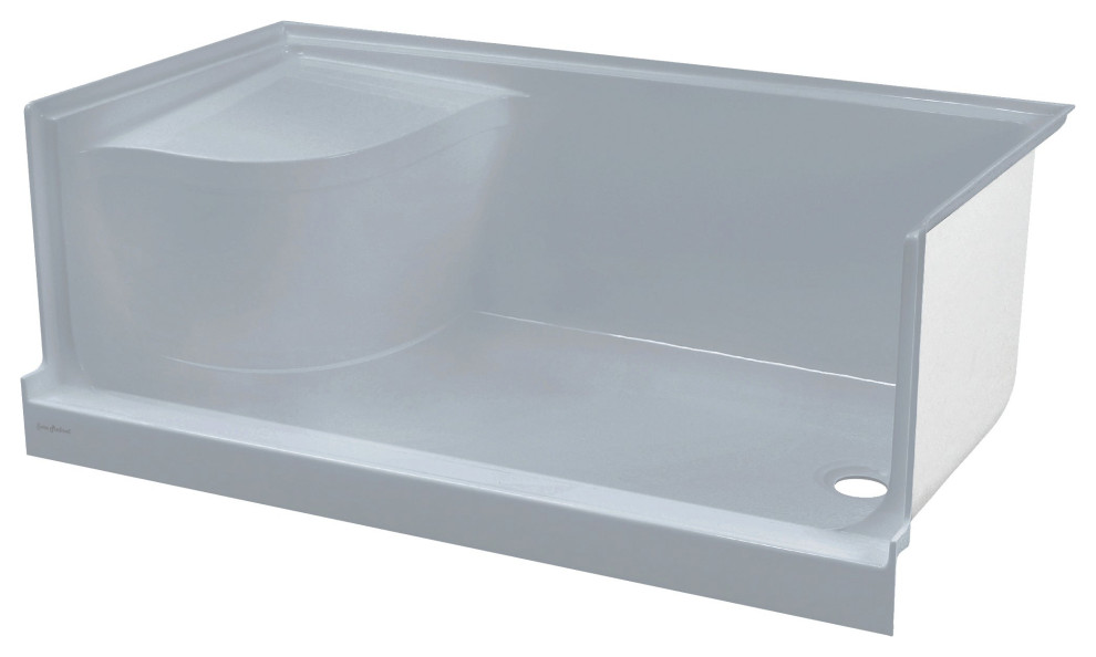 Aquatique 60x32 Single Threshold Shower Base, RH Drain, Left Hand Seat