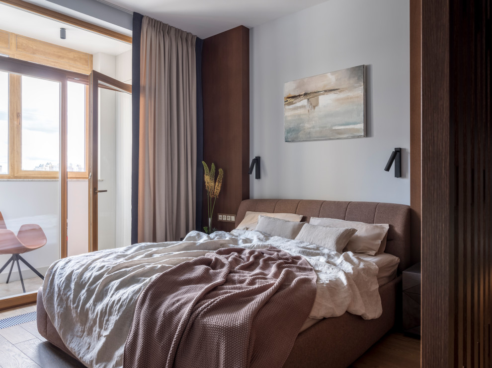 Свежая идея для дизайна: спальня среднего размера в стиле неоклассика (современная классика) - отличное фото интерьера