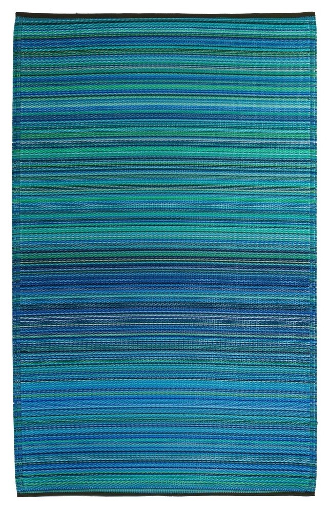 Fab Habitat Indoor Outdoor Plastic Rug, Cancun, Turquoise and Moss Green, 5'x8'