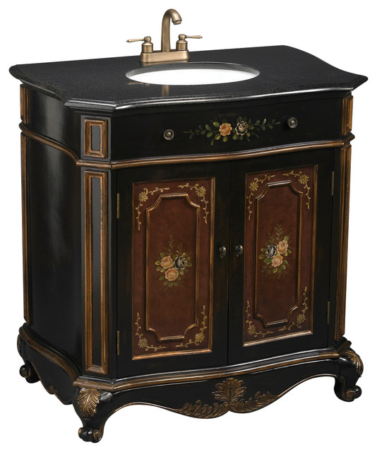 Hand Painted Black And Brown Vanity Sink With Floral Design And Black Granite Victorian Bathroom Vanities And Sink Consoles By Orchard Creek Designs