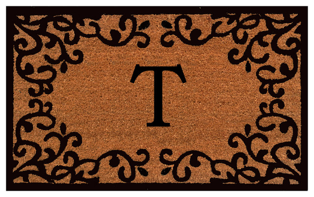 Chateaux Monogram Doormat, 18"x30", Natural, Black, Letter T