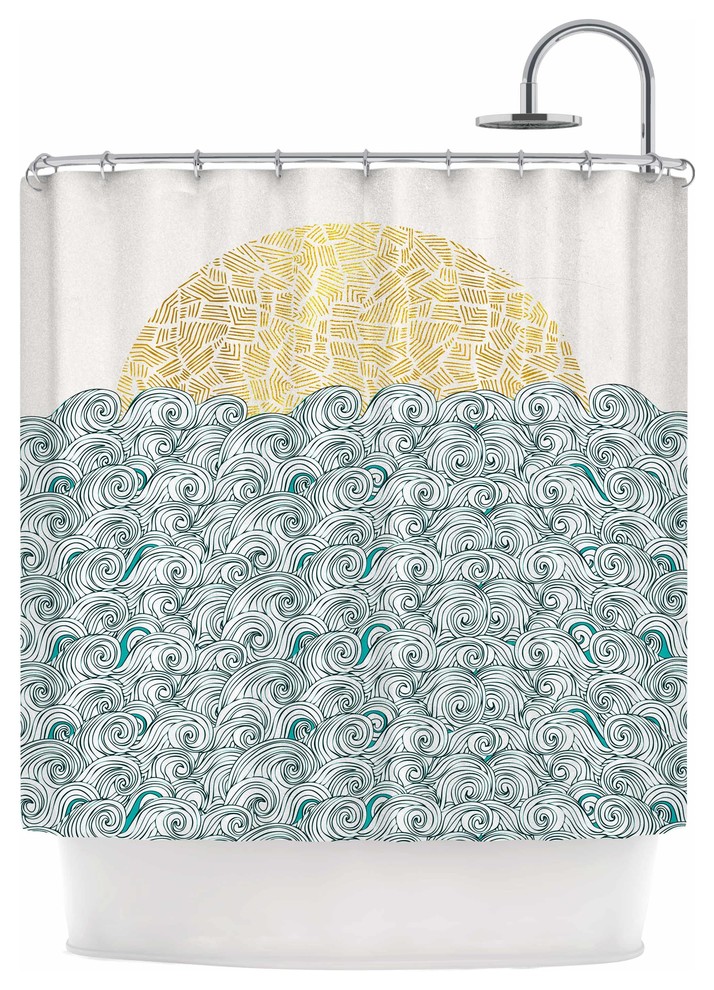 "Sunny Tribal Seas II" Ocean Shower Curtain, Teal Beach