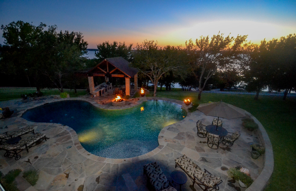 Freeform Infinity Pool Bridgeport Freeform Infinity Pool and Cabana - Rustic - Pool - Dallas ...
