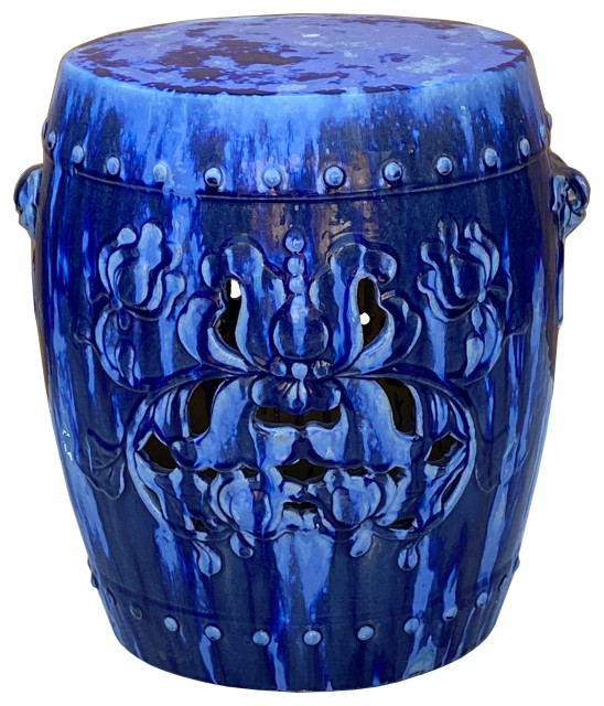 Chinese Mixed Blue Round Lotus Clay Ceramic Garden Stool Table Hcs7061