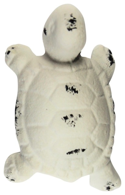Whitewashed Sea Turtle Drawer Pull Distressed Cast Iron Painted