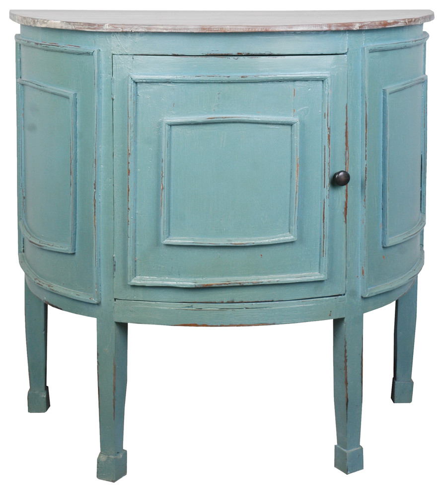 Sunset Trading Cottage Half Round Cabinet Distressed Beach Blue