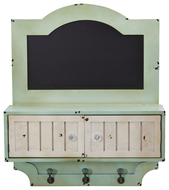 21.5" VintageStyle Chalkboard Wall Organizer With Doors and Hooks
