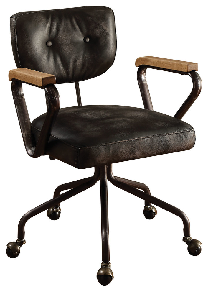 Leather Office Chair Top Grain Leather Foam Vintage Black