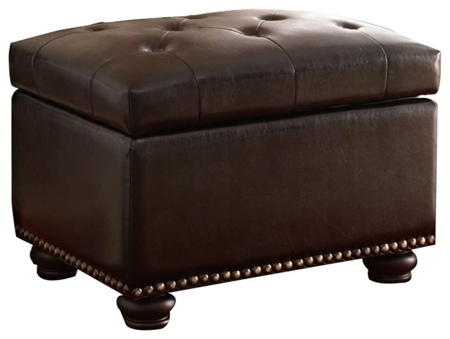 Modern Faux Leather Comfort Storage Ottoman, Dark Espresso
