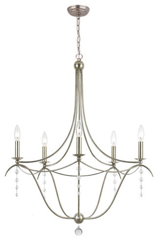 Chandelier 5 Light With Antique Silver Clear Glass Beads Iron 28 Chandelier 5 Light With Antique Silver Clear Glass Beads Iron 28