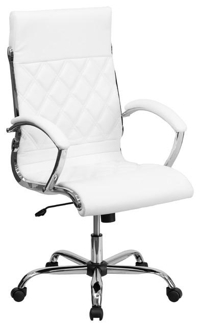 MFO High Back Designer White Leather Executive Office Chair with Chrome Base