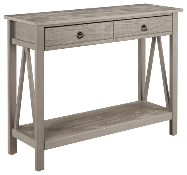 Benzara Wooden Console Table With Two, Grey Console Table With Drawers And Shelf