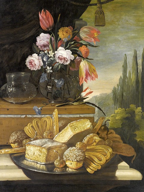 Tile Mural, Still Life With Cakes By Nicola Maria Recco Flowers Trees Glossy