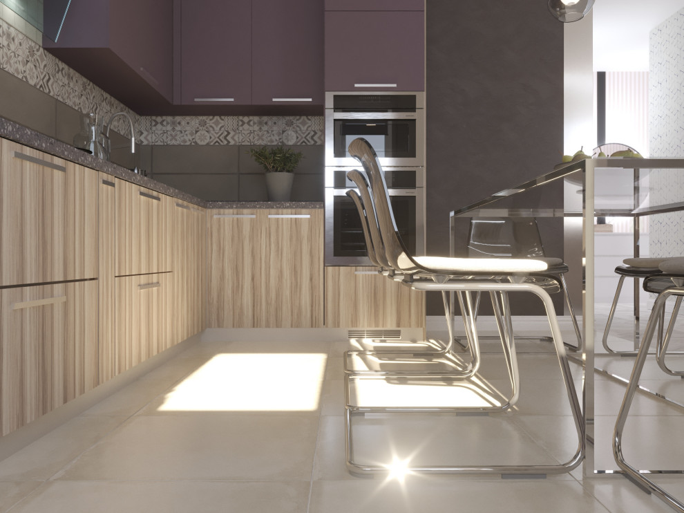 Кухня-гостиная в проекте 2-х комнатной квартиры для молодой семьи