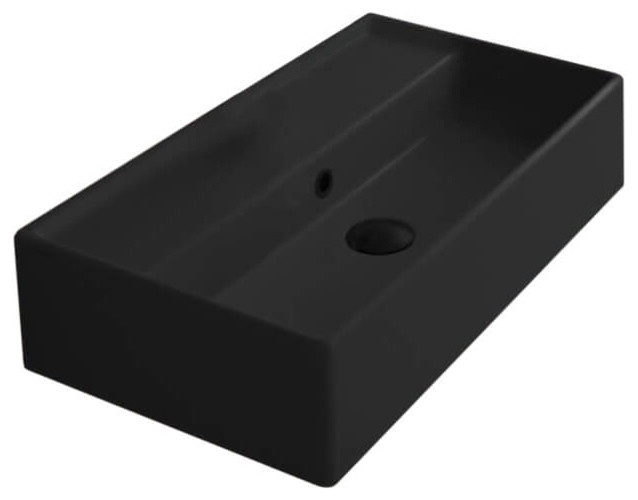 Rectangular Matte Black Ceramic Wall Mounted or Vessel Sink