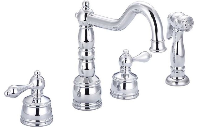 Kitchen Two Lever 6" - 16" Adjustable Widespread Faucet with Side Spray, Chrome