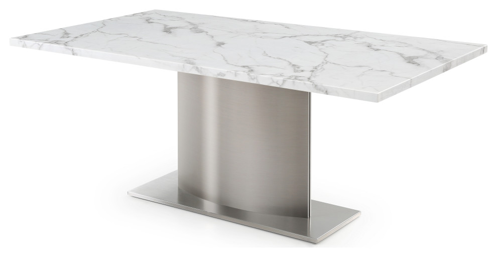 Marble Top Dining Table With Stainless Steel Base, Marble