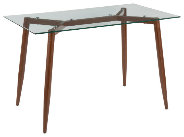 Clara Table, Walnut Metal, Clear Glass