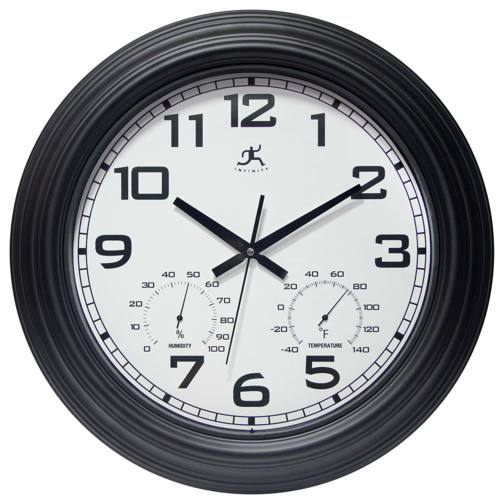 Classique All Weather 18.5" Black Wall Clock/Thermometer Traditional