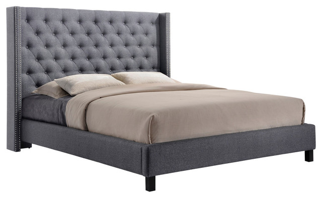 Pacifica Tufted Upholstered Platform, Gray Tufted Bed Frame Queen